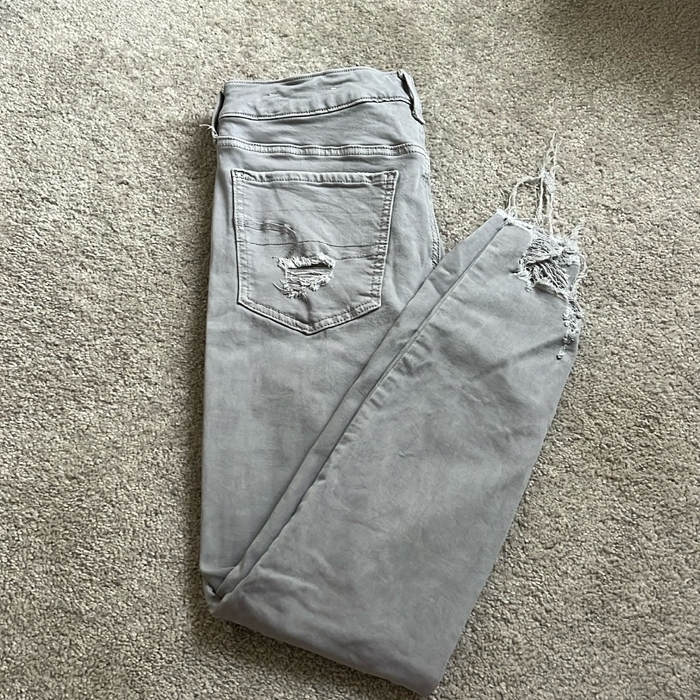 grey american eagle ripped jeans